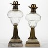 ASSORTED CUT GLASS KEROSENE STAND LAMPS, LOT OF TWO,