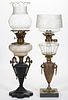 ASSORTED FIGURAL STEM KEROSENE BANQUET LAMPS, LOT OF TWO,