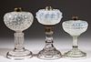 ASSORTED OPALESCENT GLASS KEROSENE STAND LAMPS, LOT OF THREE,