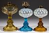 INVERTED THUMBPRINT AND FAN BASE KEROSENE STAND LAMPS, LOT OF THREE, 