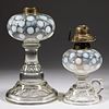 COINSPOT AND STRAWBERRY OPALESCENT GLASS KEROSENE LAMPS,