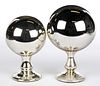 MERCURY / SILVERED GLASS WIG STANDS, LOT OF TWO,