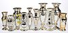 ASSORTED MERCURY / SILVERED GLASS VASES, LOT OF TEN,