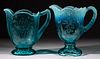 ASSORTED PRESSED OPALESECENT GLASS WATER PITCHERS, LOT OF TWO,