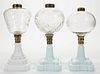 ASSORTED GLASS KEROSENE STAND LAMPS, LOT OF THREE