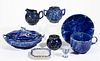 AMERICAN BLUE AND WHITE SPONGEWARE ARTICLES, LOT OF EIGHT