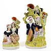 ENGLISH STAFFORDSHIRE HAND-PAINTED CERAMIC SPILL VASE FIGURAL GROUPS, LOT OF TWO,