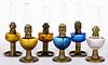 ASSORTED BRASS-BASE MINIATURE STAND LAMPS, LOT OF SIX