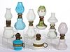 ASSORTED PATTERN OPAQUE GLASS MINIATURE LAMPS, LOT OF EIGHT