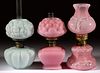 ASSORTED PATTERN CASED GLASS MINIATURE LAMPS, LOT OF THREE
