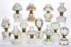ASSORTED PATTERN OPAQUE GLASS MINIATURE LAMPS, LOT OF 12
