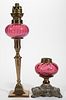 ASSORTED OPALESECNT GLASS KEROSENE LAMPS, LOT OF TWO,