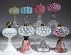 ASSORTED VICTORIAN AND OPALESCENT GLASS KEROSENE STAND LAMPS, LOT OF EIGHT,
