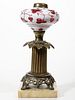BERRY AND FLOWER VINE CUT-OVERLAY KEROSENE STAND LAMP,