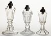 ASSORTED FLINT EAPG DIMINUTIVE WHALE OIL / FLUID STAND LAMPS, LOT OF THREE,
