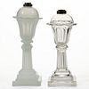 PRESSED TULIP AND COLUMNAR WHALE OIL / FLUID STAND LAMPS, LOT OF TWO,