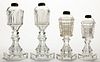 ASSORTED FLINT EAPG WHALE OIL / FLUID STAND LAMPS, LOT OF FOUR,