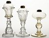 ASSORTED GLASS WHALE OIL / FLUID STAND LAMPS, LOT OF THREE,