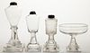 ASSORTED FREE-BLOWN AND PRESSED GLASS WHALE OIL / FLUID STAND LAMPS, LOT OF THREE,