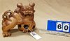 CHINESE CARVED WOOD FOO DOG 9"H X 10 1/2"W X 5 1/2"D