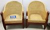 PR KABAY MAHOG FRAME W/ CARVED SWAN ARMS WICKER ARMCHAIRS