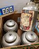 BX. 4 METAL TEA CANNISTERS MADE IN iNDIA 15"H X 8"DIAM