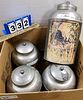BX. 4 METAL TEA CANNISTERS MADE IN INDIA 15"H X 8"DIAM