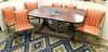 MAHOG. DOUBLE PED.DUNKAN PHYFE STYLE DINING TABLES W/PADS & 6 CHAIRS