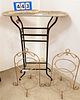 WROUGHT BASE STAND W/METAL TRAY TOP 35 1/2"H X 26 3/4"W X 8"D W/PR. WROUGHT PLATE STANDS 2'H X 12"DIAM