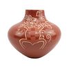 Linda Cain (b. 1949) - Santa Clara Redware Vase with Painted Turtle Design c. 2007, 6" x 6.5" (P3570-115)