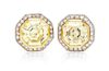 A Pair of 18 Karat Gold, Fancy Color Diamond and Diamond Earclips, 9.20 dwts.