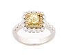 18k White Gold and Fancy Yellow Diamond Ring, GIA