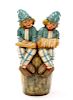 Carved Wood Carnival Prop, Two Jesters on Barrel