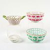 4pc Herend Porcelain Lattice Floral Baskets