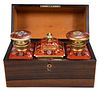 British Rosewood Tea Caddy with Porcelain Inserts