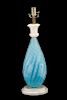 Seguso Style Blue Murano Glass & Marble Table Lamp