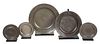 Five British Pewter Chargers and Plates
