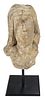 Carved Romanesque Limestone Head on Stand