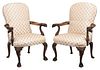 Pair George II Style Carved Walnut Open Armchairs