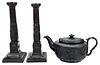 Three British Black Neoclassical Ceramic Items