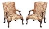 Fine Rare Pair George III Carved Mahogany Open Armchairs