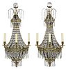 Fine Pair Neoclassical Brass and Cut Glass Wall Lights