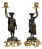 Pair of Rococo Revival Bronze Figural Candlesticks