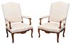 Pair Provincial Regence Style Carved Beechwood Open Armchairs