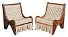 Fine Rare Pair Marquetry Inlaid Tufted Upholstered Chairs