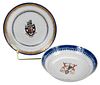 Chinese Export Armorial Porcelain Saucer and Plate, Hannay and Stokes