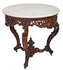 American Rococo Revival Carved Laminated Rosewood Marble Top Center Table