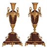 Pair Louis XVI Style Gilt Bronze Mounted Rouge Marble Urns