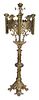 Gothic Revival Gilt Brass "Jeweled" Nine Light Candelabra