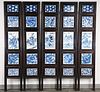 ANTIQUE 25 PANEL BLUE & WHITE TILES CHINESE SCREEN